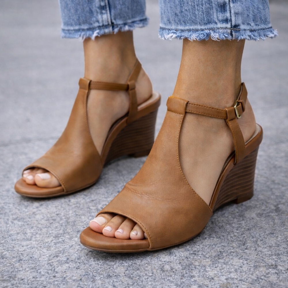 Cole Haan Tan Leather Wedge Sandals